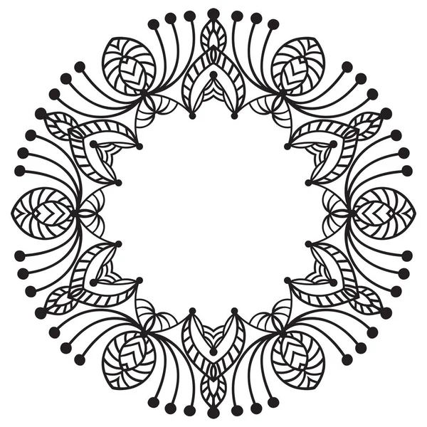 Handzeichnung Zentangle Rahmen. Schwarz-Weiß. Blütenmandala. — Stockvektor