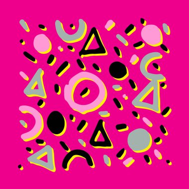 Memphis tarzı desen renk örnekleri. 80-90'lı yılların tasarlayın. . El çizimi dokular kroki.