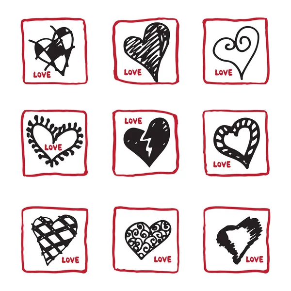 Set van retro handgetekende pictogram voor valentijnskaarten en trouwdag — Stockvector