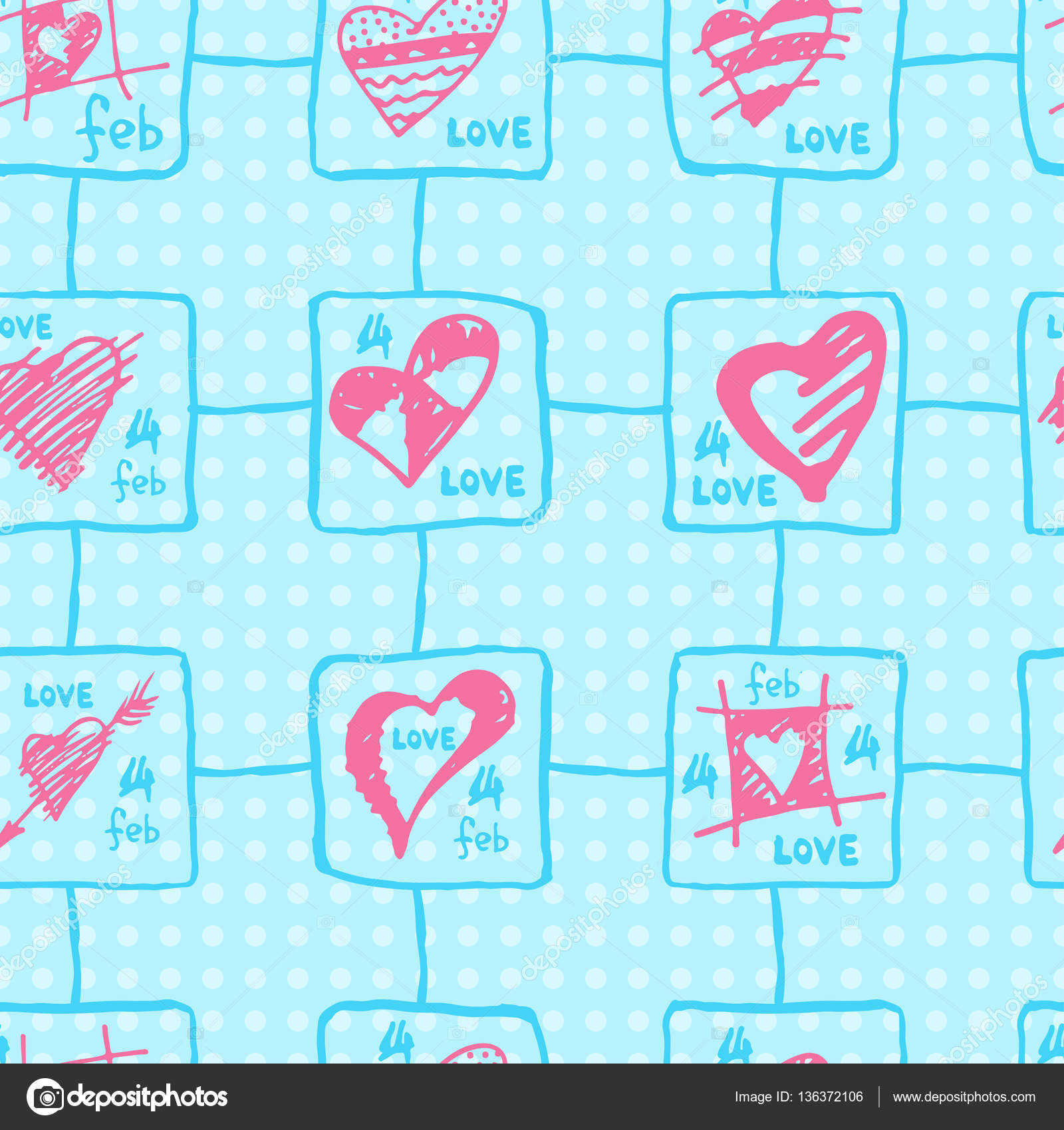 Retr² disegnati a mano abbozza priorit  bassa senza giunte di colore con i cuori per San