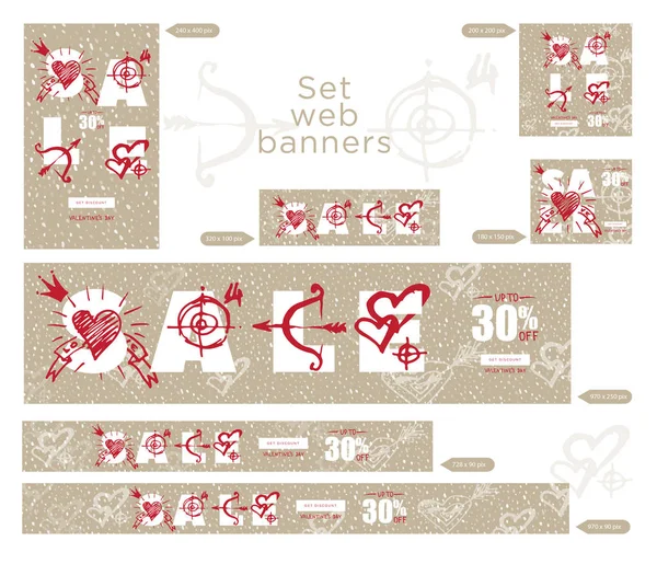 San Valentín venta banners colección vintage — Vector de stock