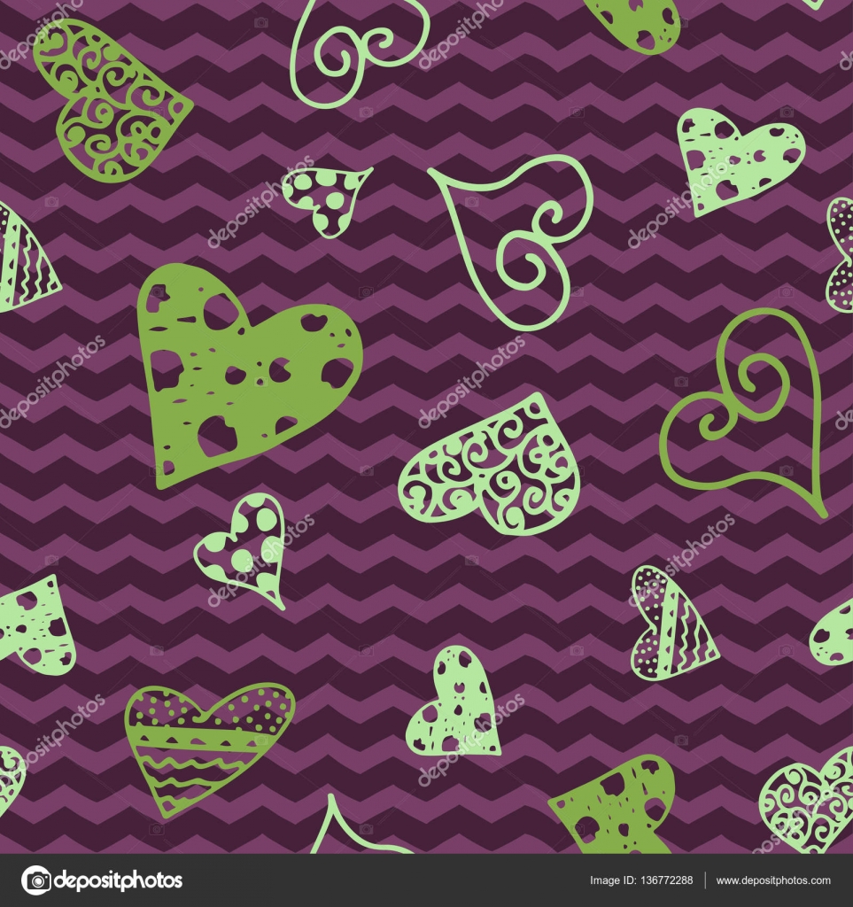 Retr² disegnati a mano abbozza priorit  bassa senza giunte di colore con i cuori per San