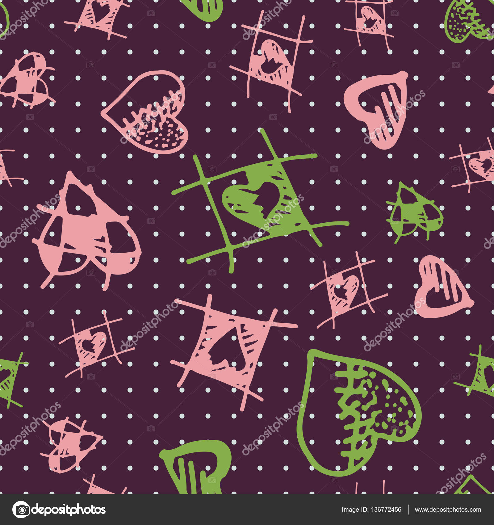 Retr² disegnati a mano abbozza priorit  bassa senza giunte di colore con i cuori per San