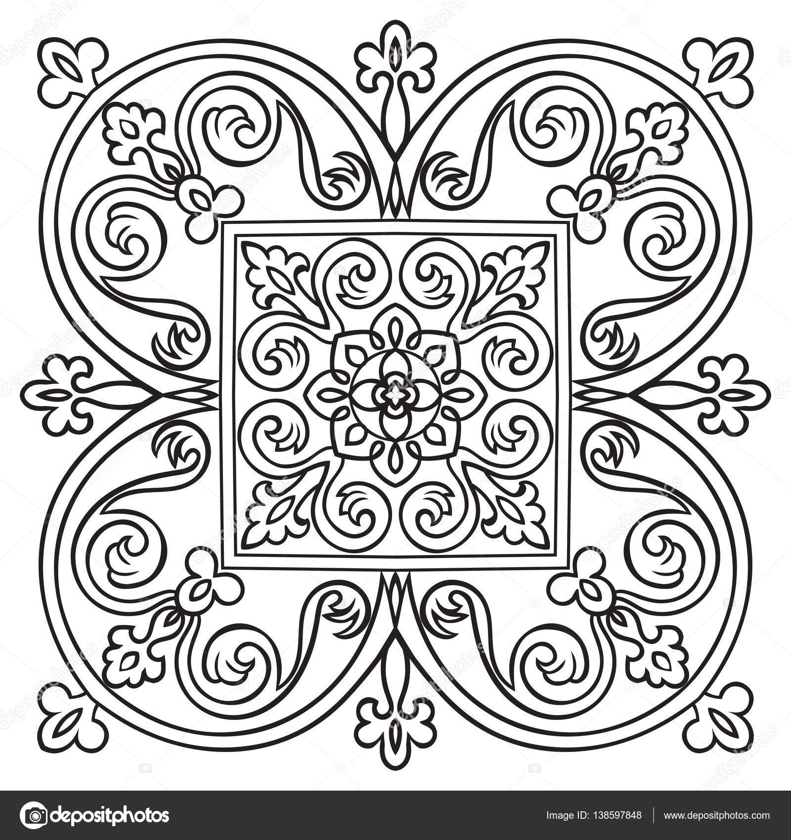 Disegno modello per piastrelle nei colori bianco e nero a mano Stile della maiolica italiana Illustrazione di vettore Il meglio per il vostro disegno