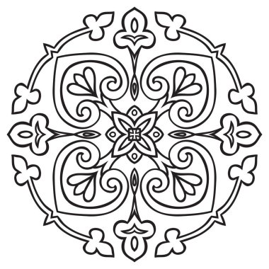 El Desen döşemesi için siyah ve beyaz renklerde çizimi. İtalyan Mayolikası tarzı