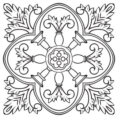 El Desen döşemesi için siyah ve beyaz renklerde çizimi. İtalyan Mayolikası tarzı