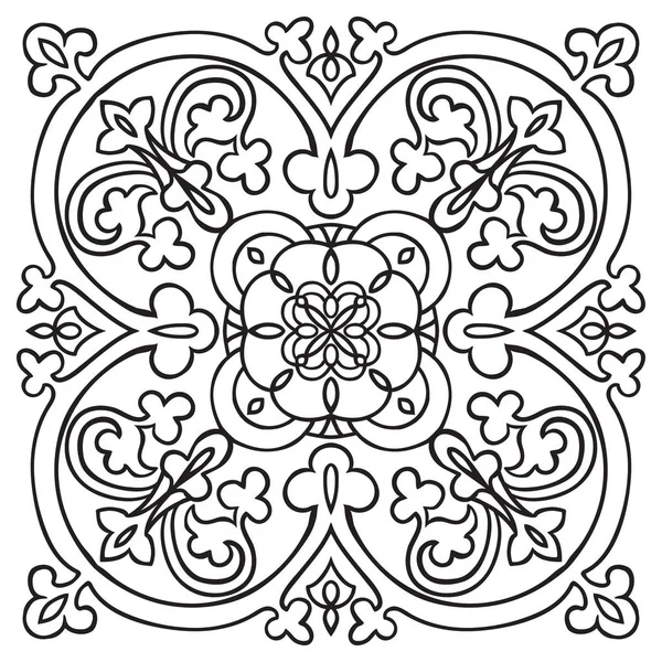 Modello di disegno a mano per piastrelle in bianco e nero. Stile maiolica italiana — Vettoriale Stock
