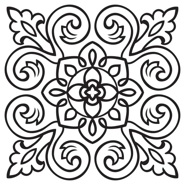 Padrão de desenho à mão para azulejo em cores preto e branco. Estilo majolica italiano — Vetor de Stock