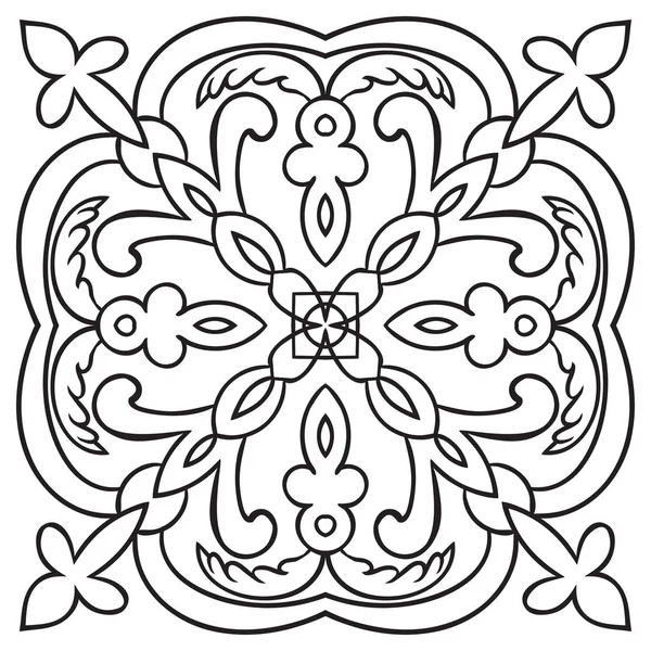 Padrão de desenho à mão para azulejo em cores preto e branco. Estilo majolica italiano —  Vetores de Stock