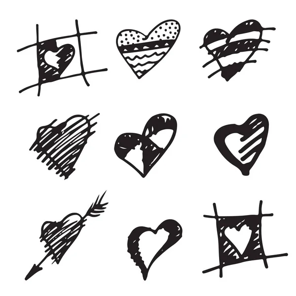 Set van retro handgetekende pictogram voor valentijnskaarten en trouwdag — Stockvector