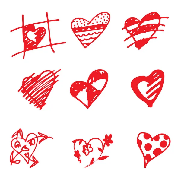 Set van retro handgetekende pictogram voor valentijnskaarten en trouwdag — Stockvector