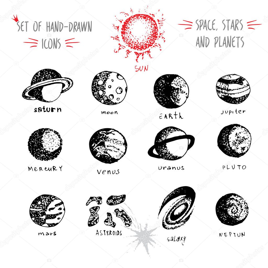 Hand-drawn sketch Planet icon set
