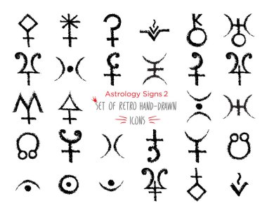 Çizilmiş kroki gezegen ve Astroloji Icon set şarkı