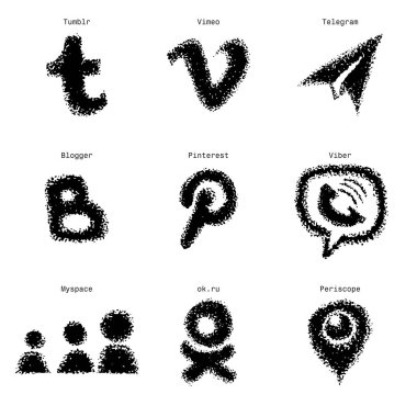 Web çizilmiş kroki Sosyal Medya Icons set