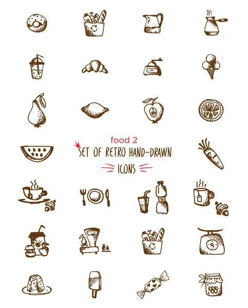 Food hand-drawn sketch line icons — Stock Vector