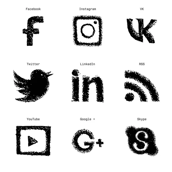 Dibujo dibujado a mano conjunto de iconos web de redes sociales — Vector de stock