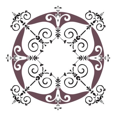 El Desen döşemesi için koyu kahverengi, gri, siyah ve beyaz renklerde çizimi. İtalyan Mayolikası tarzı