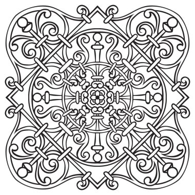 El Desen döşemesi için siyah ve beyaz renklerde çizimi. İtalyan Mayolikası tarzı