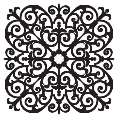 El Desen döşemesi için siyah ve beyaz renklerde çizimi. İtalyan Mayolikası tarzı