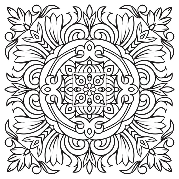 Patrón de dibujo a mano para baldosas en colores blanco y negro. Estilo mayólica italiana — Vector de stock