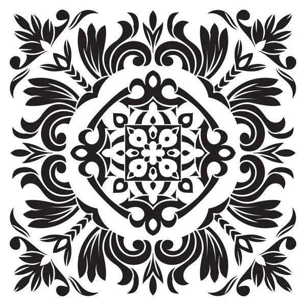 Hand drawing pattern for tile in black and white colors. Italian majolica style — Stock Vector