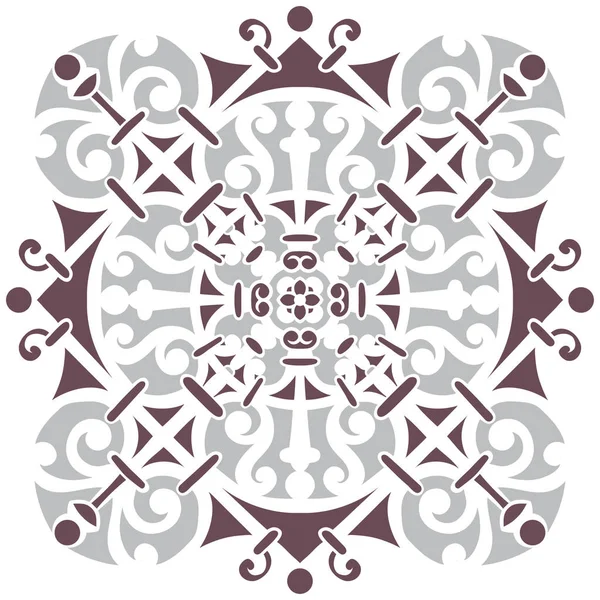 Ruční kresba vzor pro dlaždice v tmavě hnědé, šedé, černé a bílé barvy. Italská majolika styl — Stockový vektor
