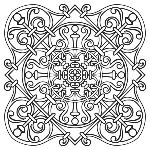 Hand tekening patroon voor tegeltapijt in zwarte en witte kleuren. Italiaanse majolica stijl — Stockvector