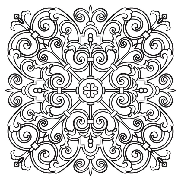 Patrón de dibujo a mano para baldosas en colores blanco y negro. Estilo mayólica italiana — Archivo Imágenes Vectoriales
