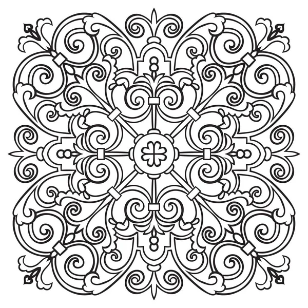 Padrão de desenho à mão para azulejo em cores preto e branco. Estilo majolica italiano —  Vetores de Stock