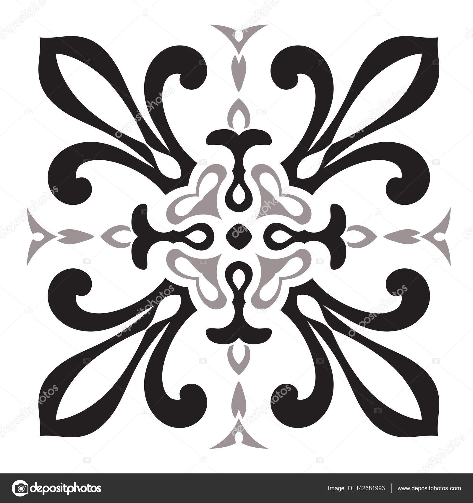 Disegno modello per piastrelle nei colori bianco e nero a mano Stile della maiolica italiana Illustrazione di vettore Il meglio per il vostro disegno