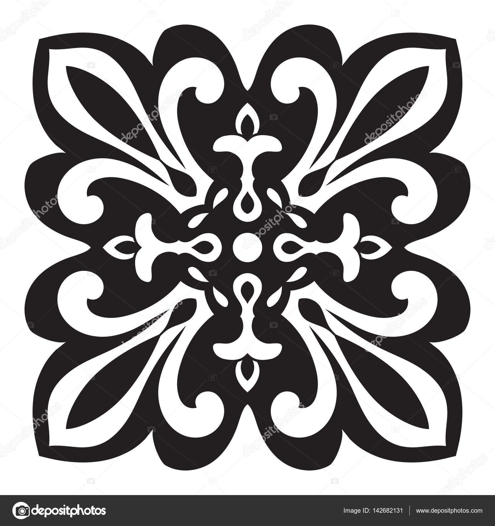 Disegno modello per piastrelle nei colori bianco e nero a mano Stile della maiolica italiana Illustrazione di vettore Il meglio per il vostro disegno