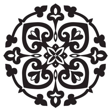 El Desen döşemesi için siyah ve beyaz renklerde çizimi. İtalyan Mayolikası tarzı