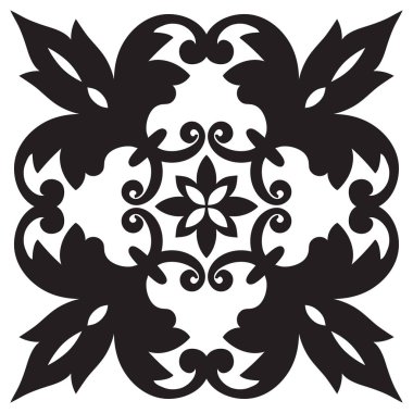 El Desen döşemesi için siyah ve beyaz renklerde çizimi. İtalyan Mayolikası tarzı