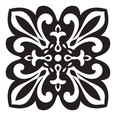 El Desen döşemesi için siyah ve beyaz renklerde çizimi. İtalyan Mayolikası tarzı