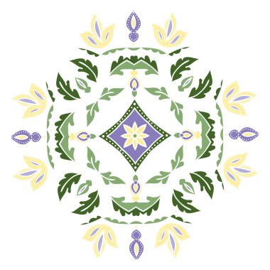 El Desen döşemesi için mavi, sarı ve yeşil renklerde çizimi. Çiçek kare kalıp