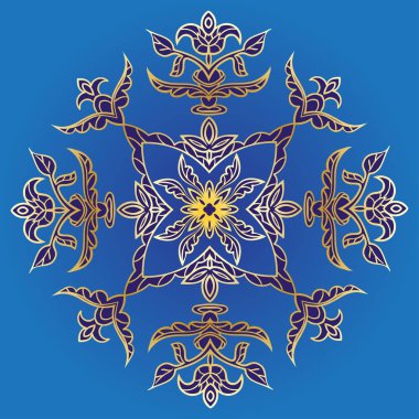 El Desen döşemesi için mavi, sarı ve altın renkleri çizimi. Çiçek Meydanı