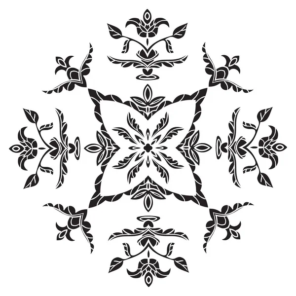 Hand patroon voor tegeltapijt tekening in zwart-wit. Floral vierkante stencil — Stockvector