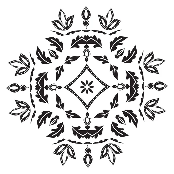 Patrón de dibujo a mano para baldosas en blanco y negro. Plantilla cuadrada floral — Vector de stock