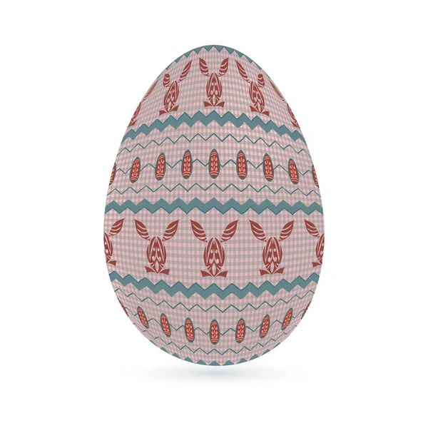 Huevo ornamental étnico estilizado de Pascua con patrón de conejo. Aislado sobre fondo blanco — Vector de stock