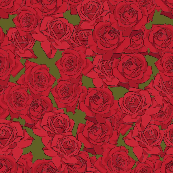 Hermosa rosa roja patrón sin costura. Silueta botánica de flor. Color de estilización plana — Vector de stock
