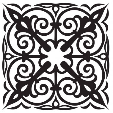 Çizilmiş örnek kiremit siyah ve beyaz renklerde oryantal tarzı için. İtalyan Mayolikası