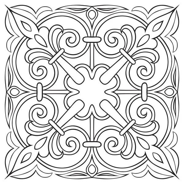 Hand tekening patroon voor tegeltapijt in zwarte en witte kleuren. Italiaanse majolica stijl — Stockvector