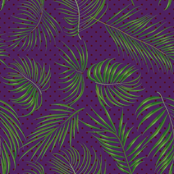 Patrón tropical dibujado a mano sin costuras con hojas de palma, hoja exótica de la selva sobre fondo oscuro — Vector de stock