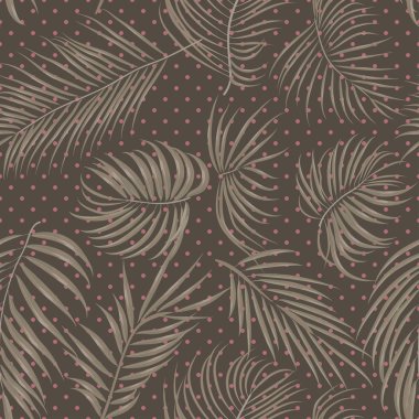 Dikişsiz el çekilmiş vintage tropikal desen ile areca yaprakları, kahverengi zemin üzerinde orman egzotik yaprak