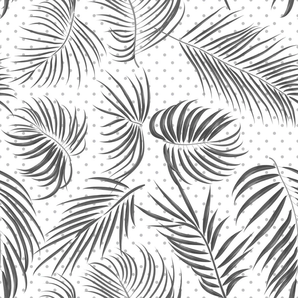 Modello tropicale disegnato a mano senza cuciture con foglie di areca, foglia esotica della giungla su sfondo bianco — Vettoriale Stock
