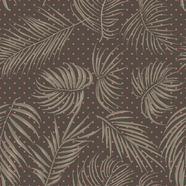 Dikişsiz el çekilmiş vintage tropikal desen ile areca yaprakları, kahverengi zemin üzerinde orman egzotik yaprak