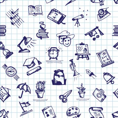 Geri okul Tema için çizilmiş doodle simgeler ile Seamless Modeli