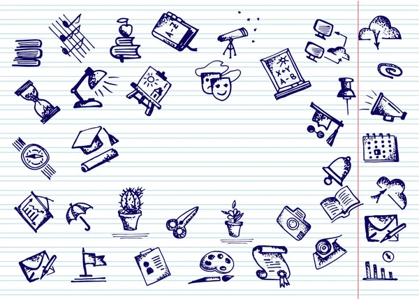 Back to school. Hand drawn school icons and symbols on notebook page. With place for your text
