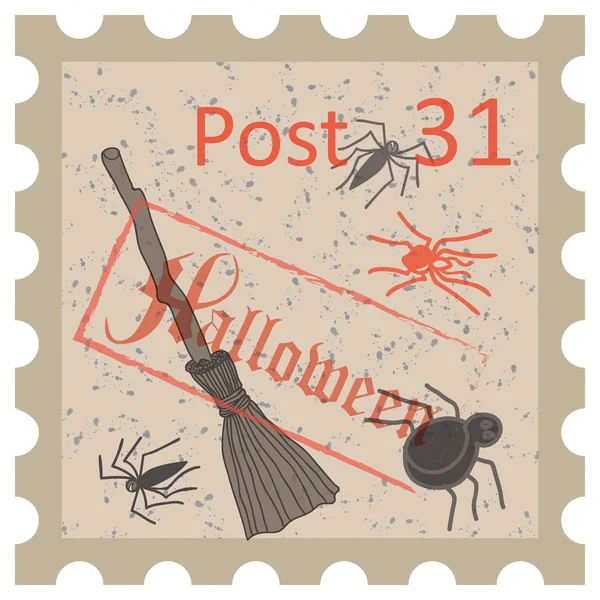 Halloween, postage stamp, vintage style — Stock Vector