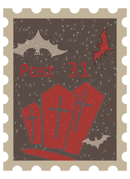 Halloween, Briefmarke, Vintage-Stil — Stockvektor